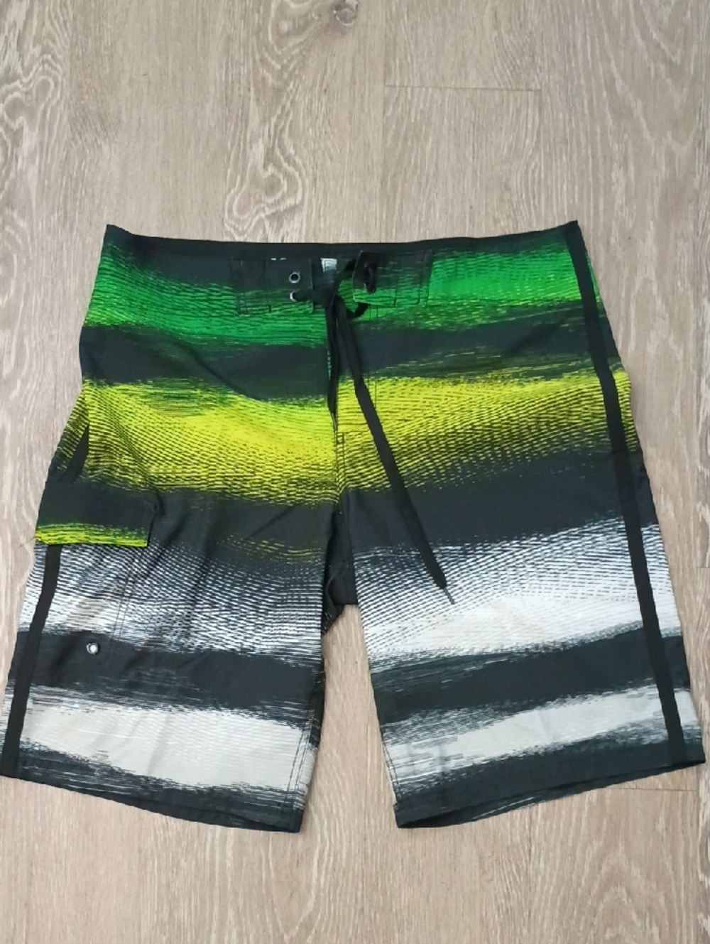 Mossimo Supply Co. Green, Yellow & Black Gradient Stripe Swim Shorts